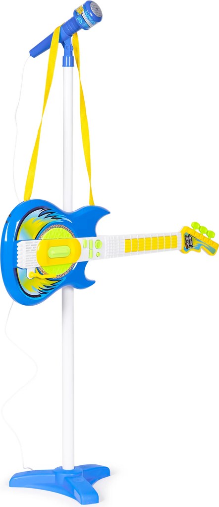 MULTISTORE Detská elektrická gitara – súprava s mikrofónom a statívom, MP3 pripojenie, modrá, 3+