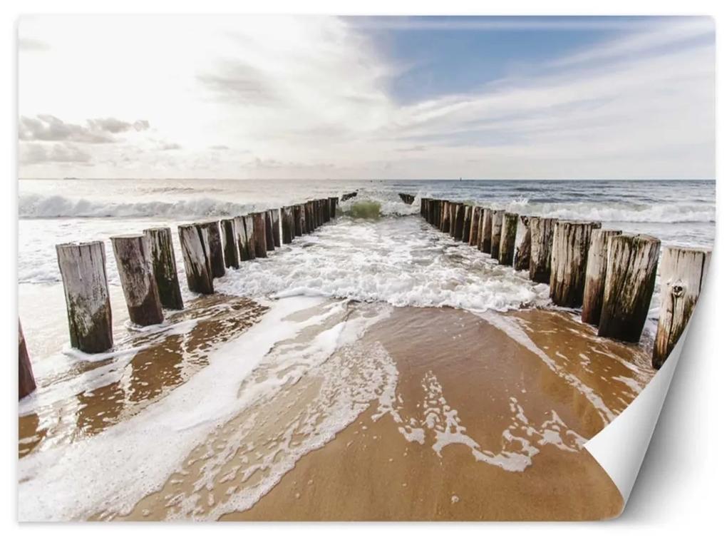 Fototapeta, 3D Pláž Pohled na moře Vlnolam - 200x140 cm