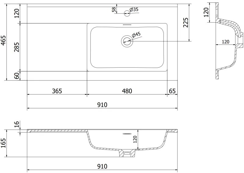 Mexen Orio, kúpeľňová skrinka 90 cm s pravým umývadlom Otis, 1S, 1D, biela lesklá, 91A13-09047-3-BBFF00-W18P00