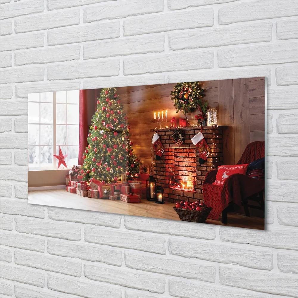 Nástenný panel  Ozdoby na vianočný stromček darčeky ohnisko 120x60 cm
