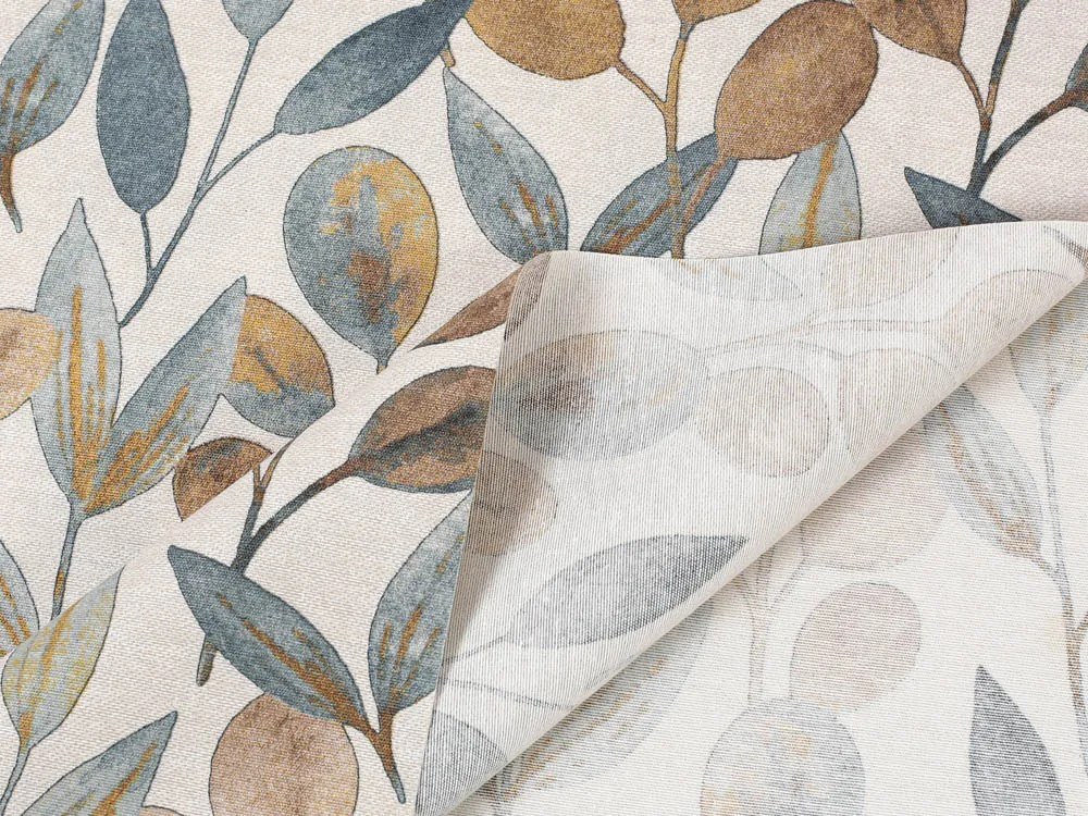 Biante Dekoračný záves Porto PRT-009 Modro-hnedé listy na režnom - šírka 130 cm 130x230 cm