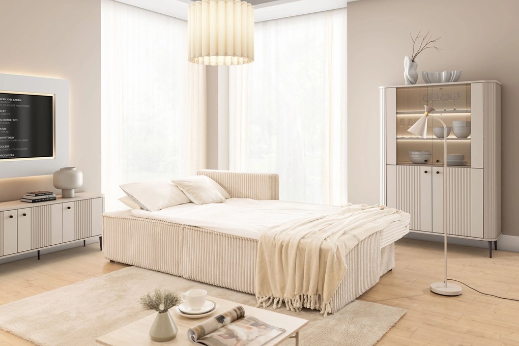 Rozkladacia rohová sedacia súprava Solvero Mini ľavá - svetlobéžový plyš Tilia 01