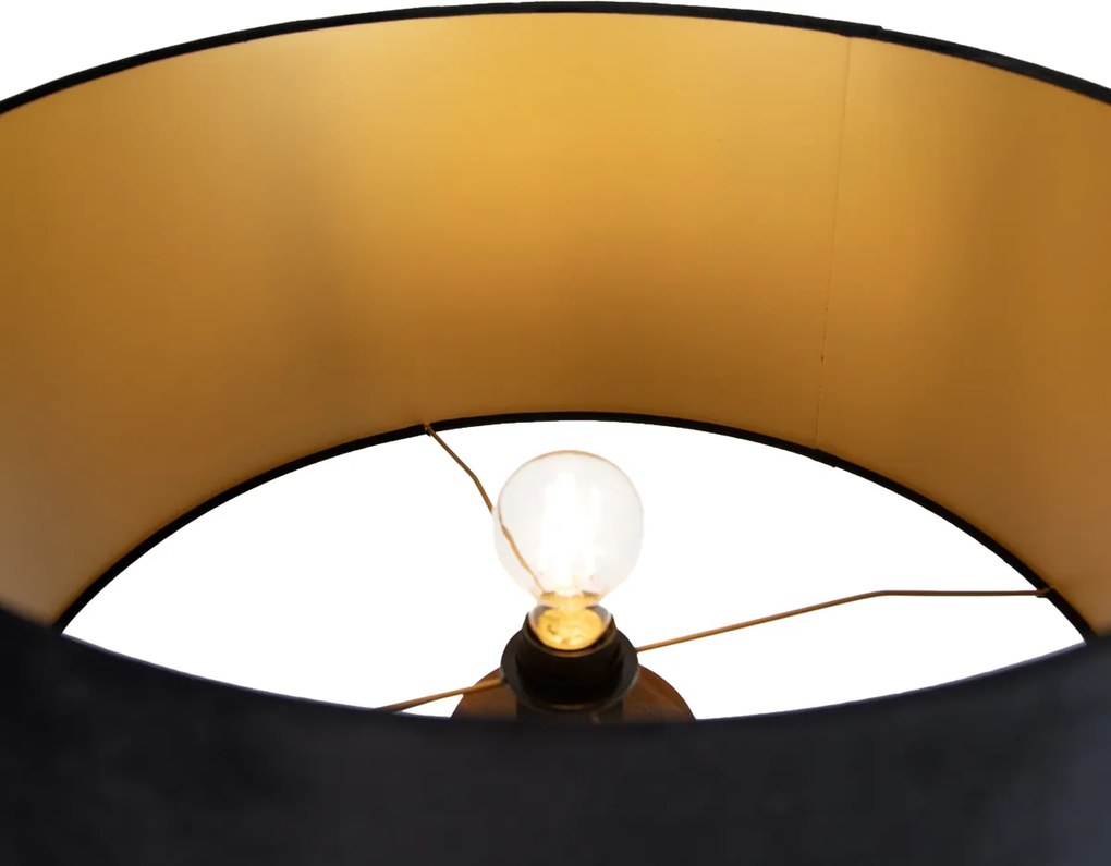 Stojacia lampa orechové drevo s čiernym tienidlom so zlatým interiérom 50cm - Tripod Classic