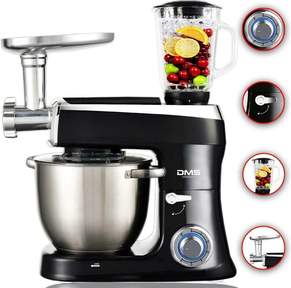 DMS Germany KMFB-2200B kuchyňský robot 3v1 2200 W / kovové převody / 9l / černá