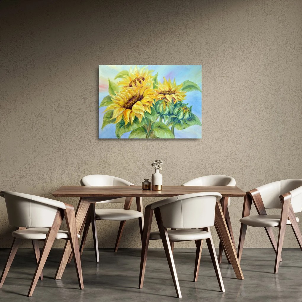 Sklenený obraz rozkvitnutých slnečníc (70x50 cm)