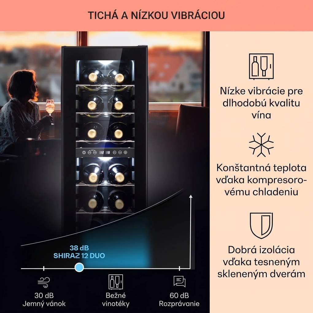 Klarstein Shiraz 12 Duo vinotéka 2 zóny 42 l/12 fliaš 5-12 / 12-18 °C dotykový panel