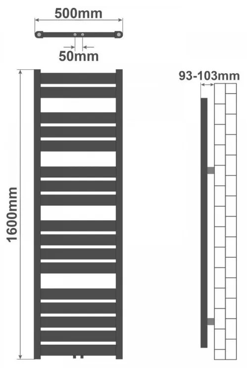 AQUAMARIN Vertikálny kúpeľňový radiátor, 1600 x 500 mm