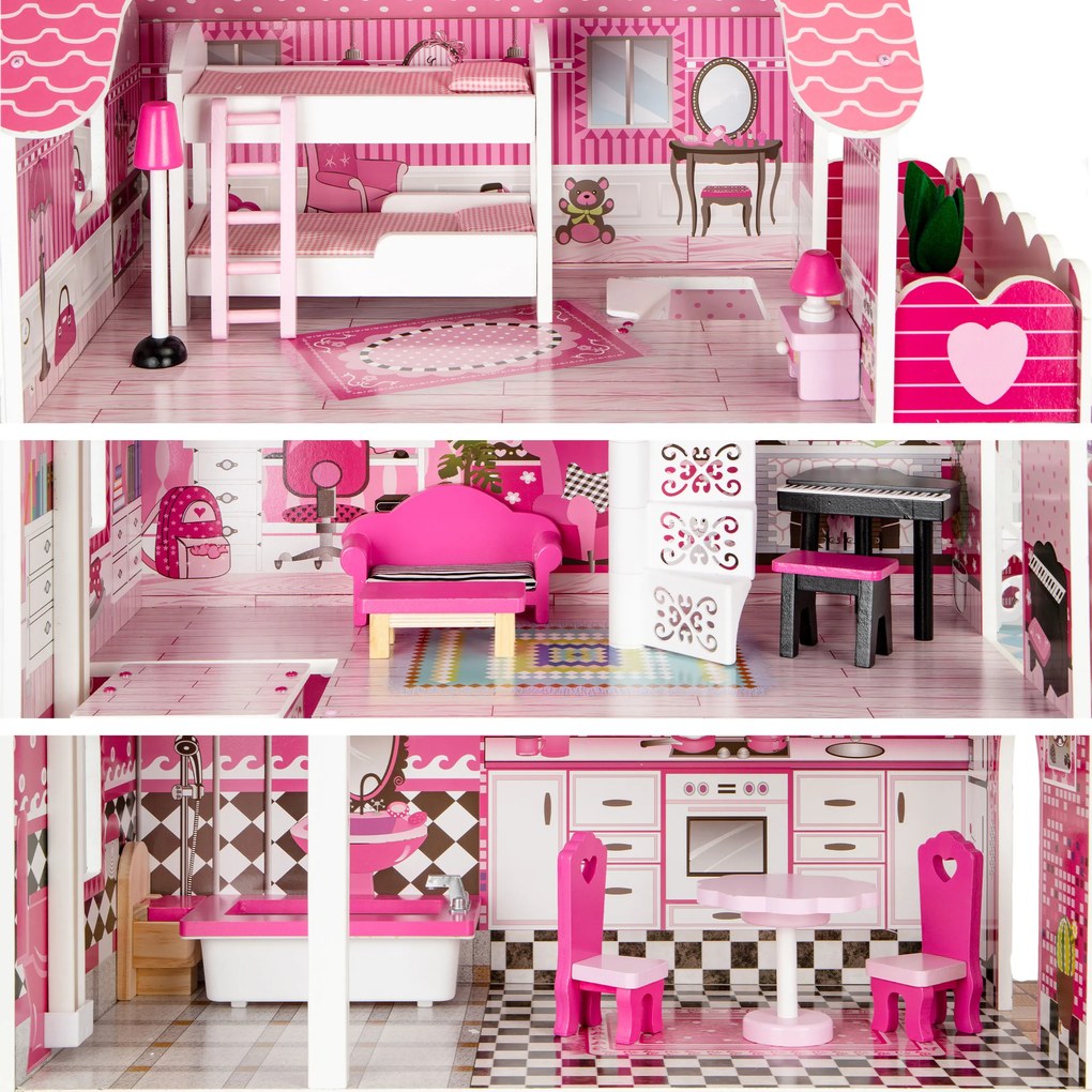 EcoToys Drevený domček pre bábiky XXL s výťahom a šmykľavkou