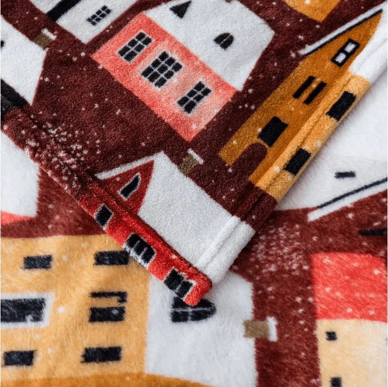 Mikroplyšová deka SNOWY VILLAGE, farebná Rozmer: 200 x 220 cm