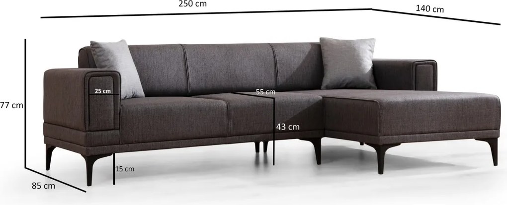 Rohová sedacia súprava Horizon 250 cm tmavosivá pravá
