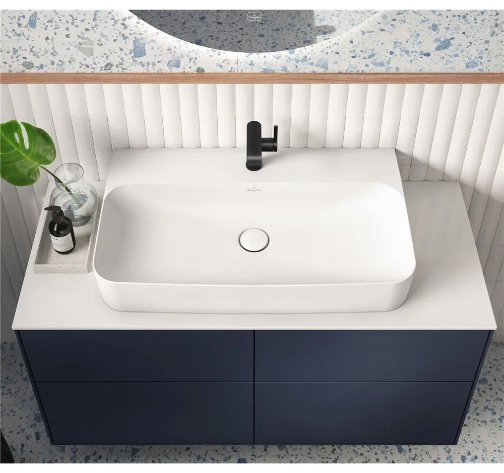 VILLEROY &amp; BOCH Finion závesné umývadlo s otvorom (spodná strana brúsená), bez prepadu, 800 x 470 mm, Stone White, s povrchom CeramicPlus, 41688LRW