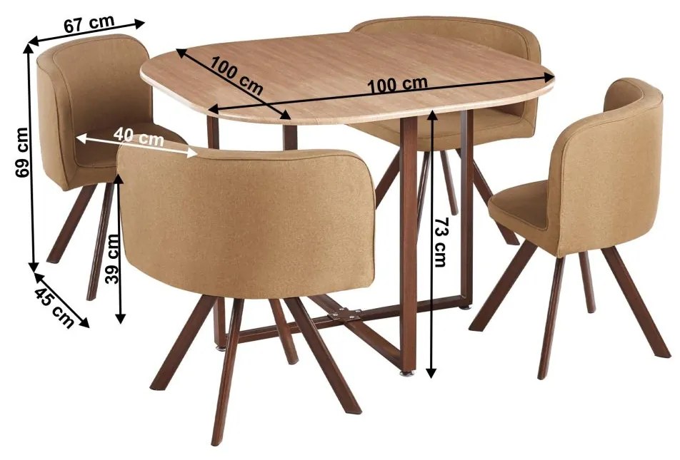 Jedálenský set 1+4, svetlohnedá/prírodná, BEVIS NEW