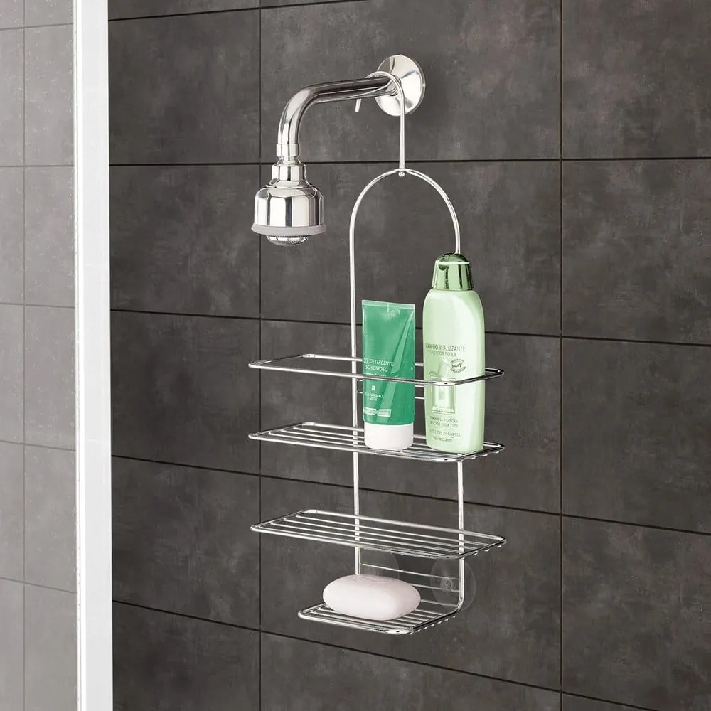 Závesná oceľová kúpeľňová polička v lesklo striebornej farbe Luxy – Metaltex