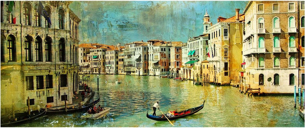 Obraz - Benátsky kanál a gondoly (120x50 cm)
