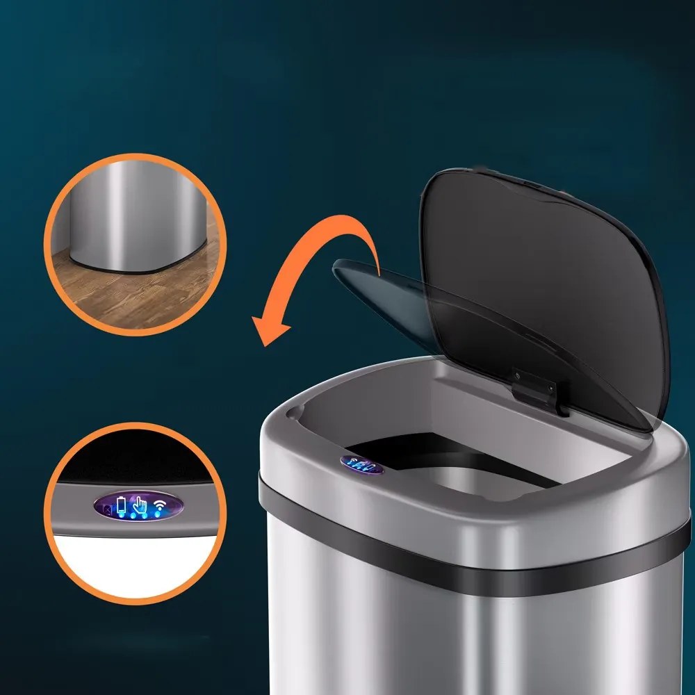InternetovaZahrada Bezdotykový hranatý odpadkový kôš s USB 50 L - strieborný