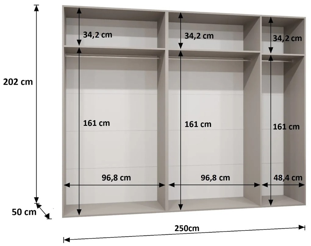 Šatníková skriňa 250 cm Alice 1 (kašmír + čierna). Vlastná spoľahlivá doprava až k Vám domov. 1126132