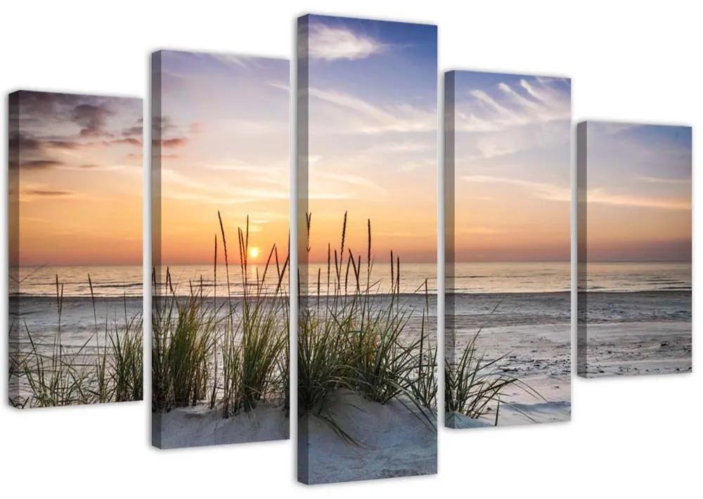 Obraz na plátně pětidílný Západ slunce na mořské pláži - 200x100 cm