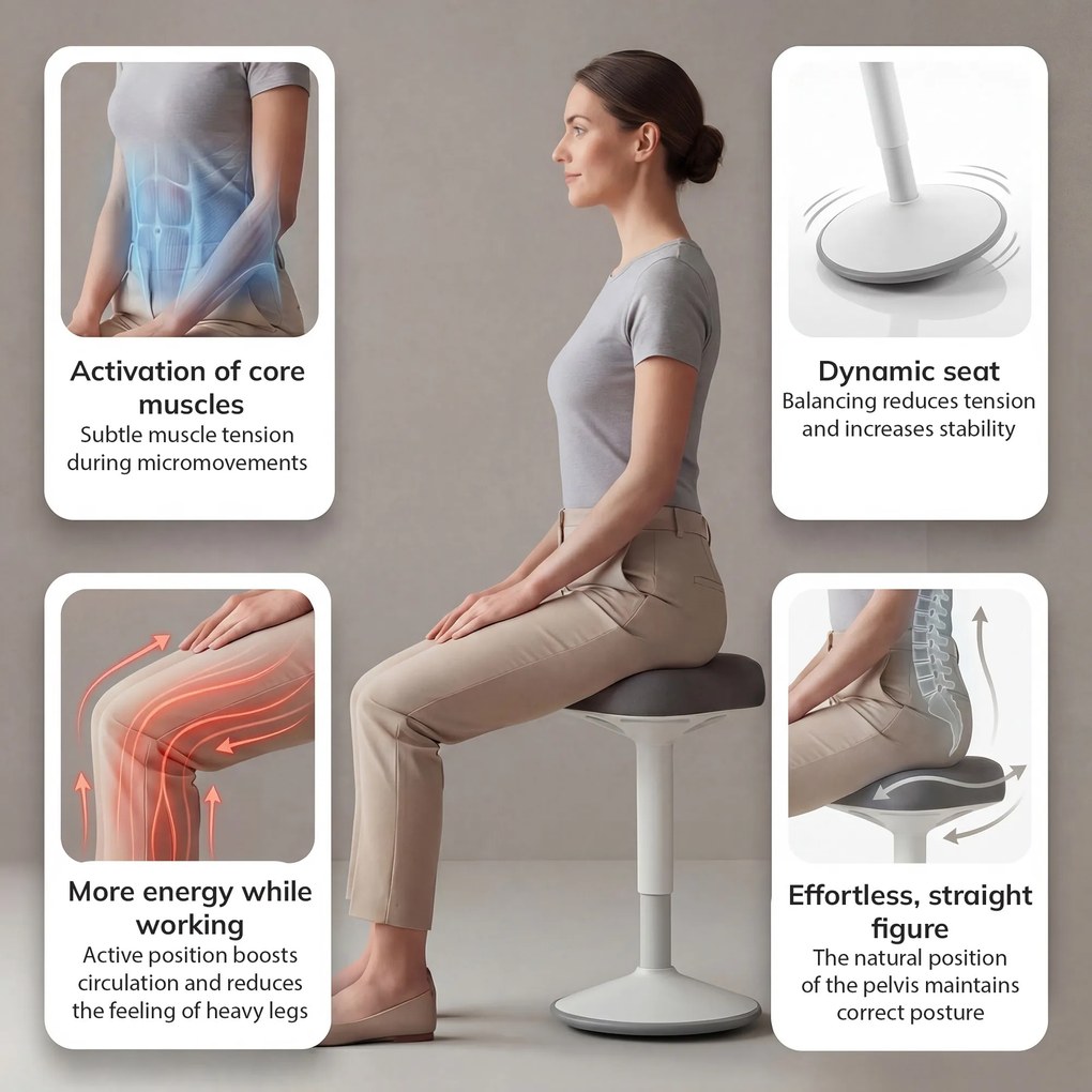 Balančná otočná stolička bielo-tmavosivá