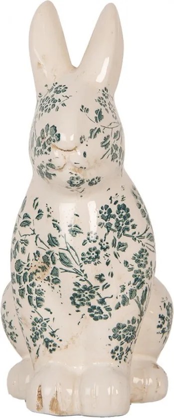 Keramická dekorácia králik so zelenými kvetmi Tien French L - 16*12*28 cm