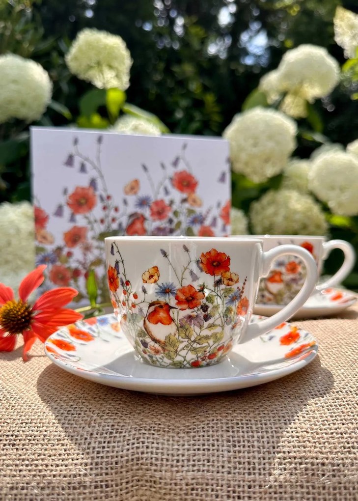 Porcelánová šálka s podšálkou Wild Birds 280 ml sada 2ks