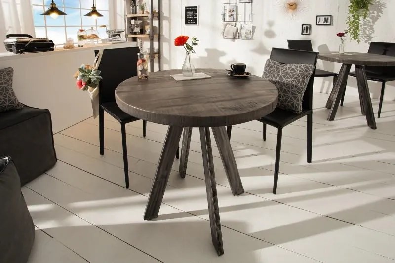IIG -  Dizajnový jedálenský stôl IRON CRAFT 80 cm okrúhly mango, šedý