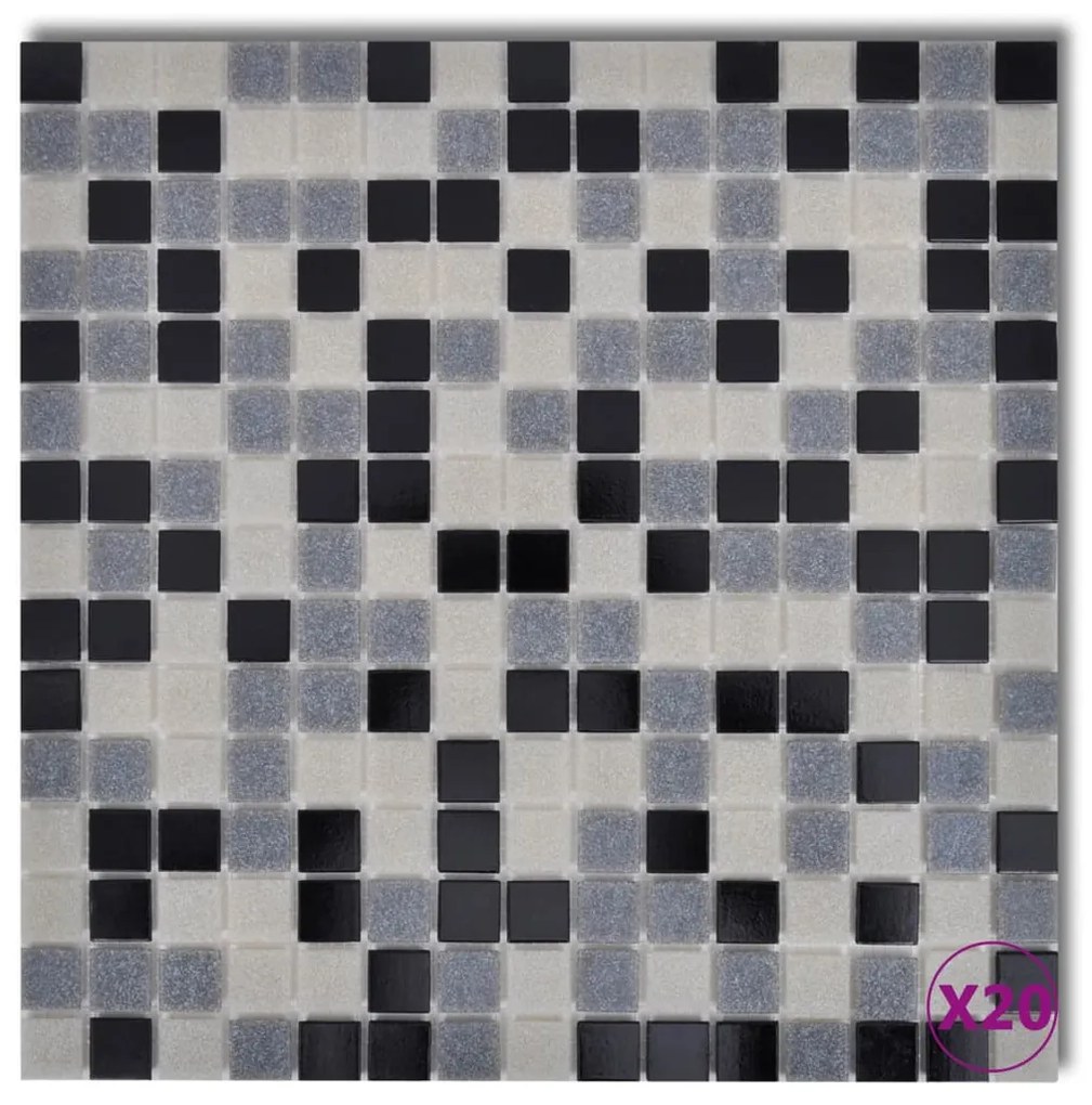 vidaXL 270173 Sklenená mozaika čierno-biele-sivé obklady, 20 ks, 1,8 m2