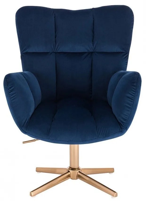 LuxuryForm DESIGN Otočné kreslo AURORA VELUR na zlatom kríži - modré