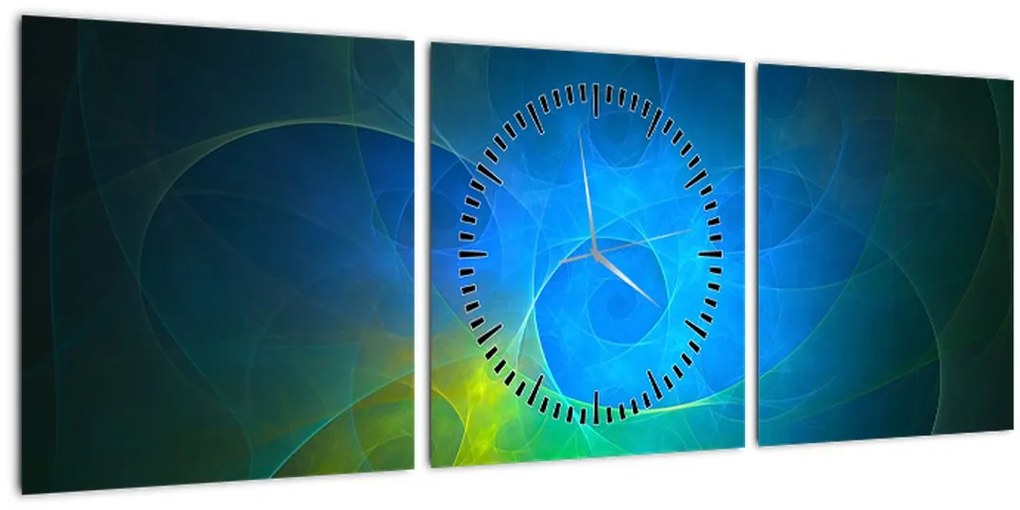 Obraz modrej abstrakcie (s hodinami) (90x30 cm)