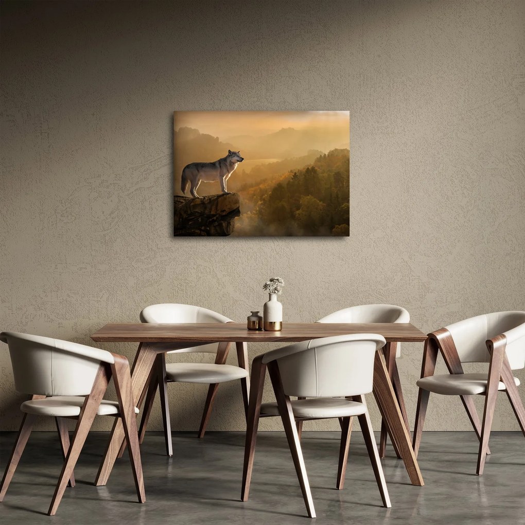 Obraz vlka na skale (70x50 cm)