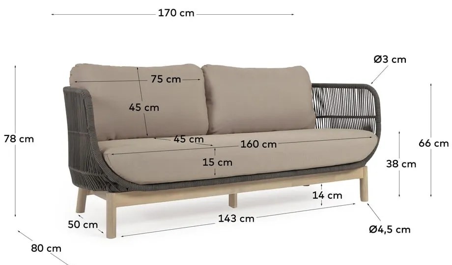 Kaki záhradná pohovka Kave Home Catalina
