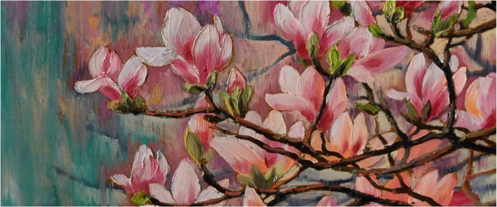 Obraz - Olejomaľba, Rozkvitnutá sakura (120x50 cm)