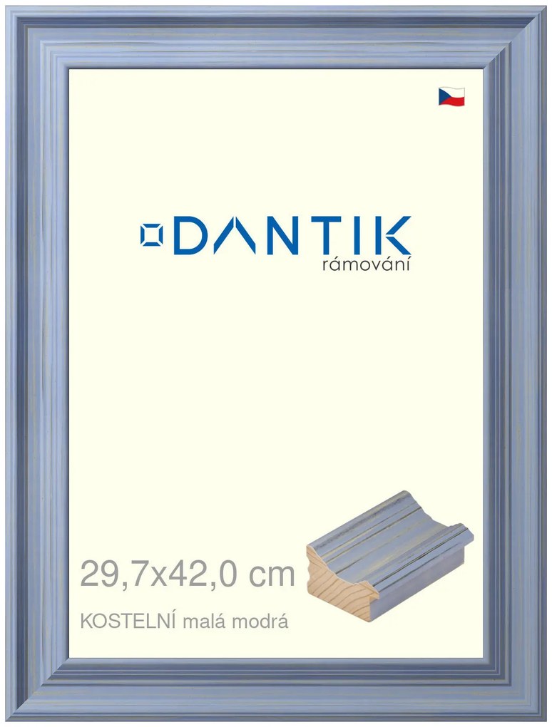 DANTIK rám na obraz 29,7x42 | KOSTELNÍ malá modrá (Plexi Čiré)