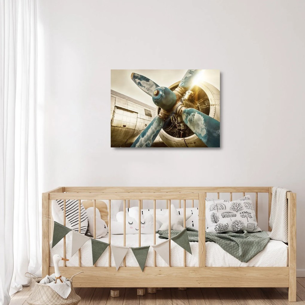 Sklenený obraz - Vrtuľa starého lietadla (70x50 cm)