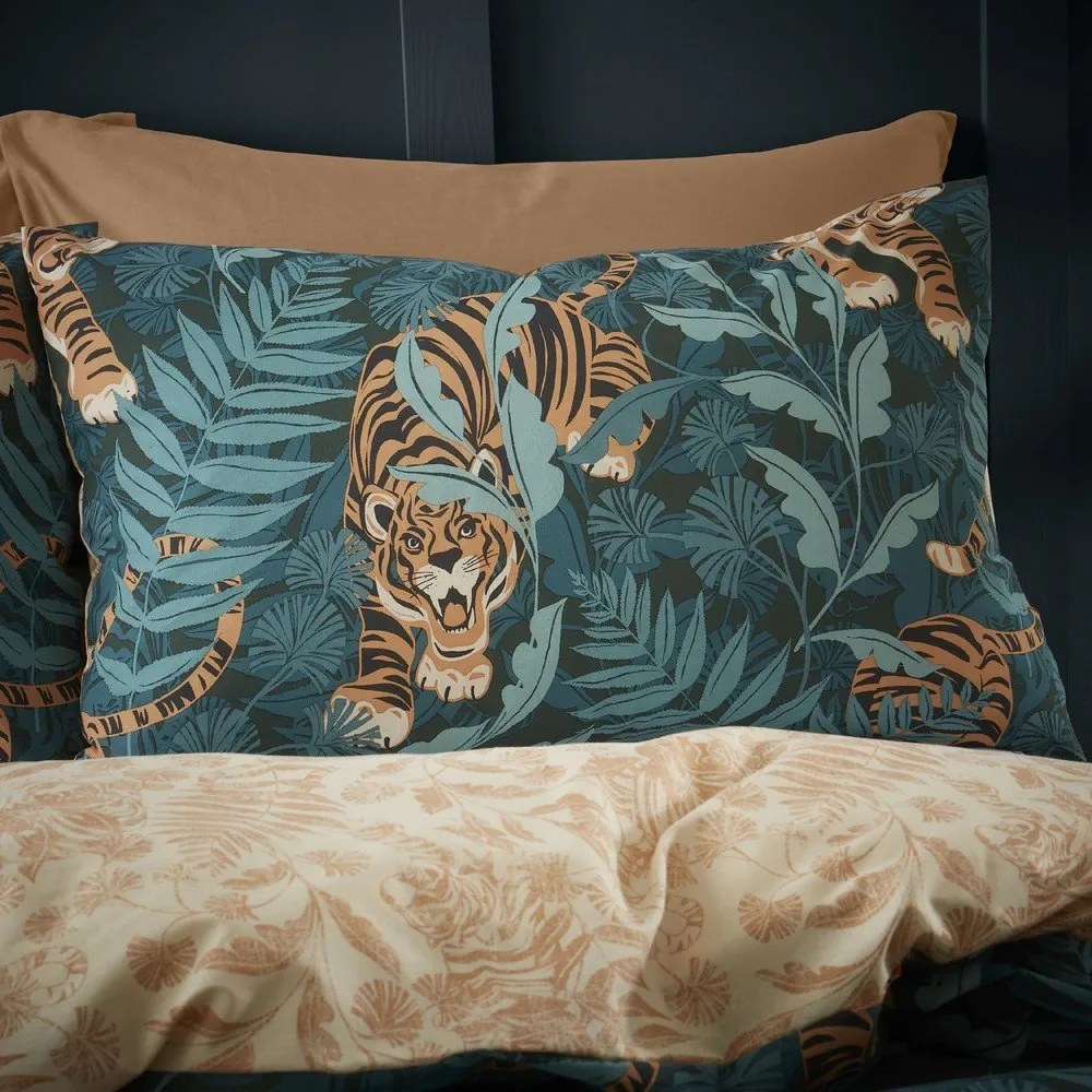 Zelené/hnedé obliečky na jednolôžko 135x200 cm Tropic Tiger Leaf – Catherine Lansfield