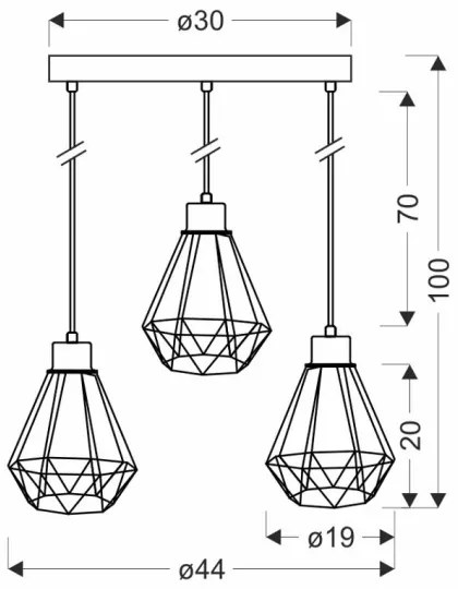 Luster na lanku PRIMO 3xE27/60W/230V čierna/zlatá