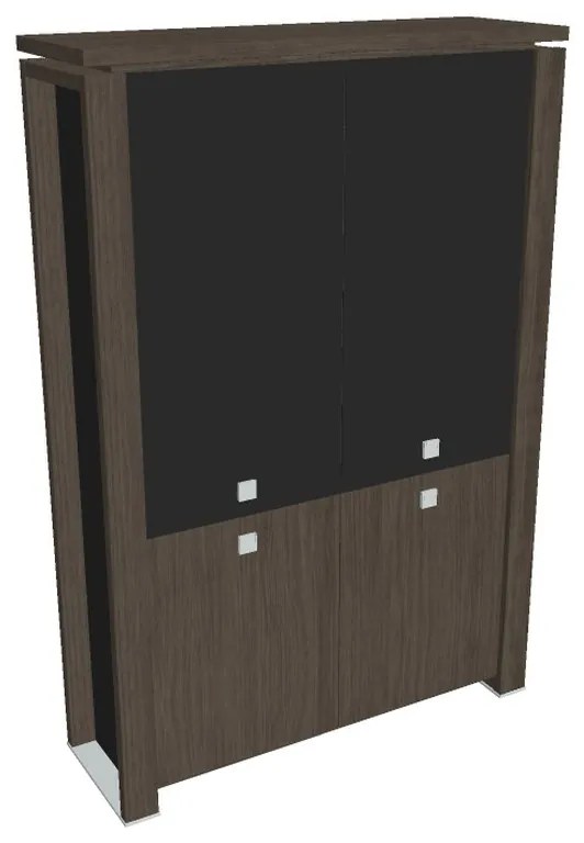 Vysoká skriňa Verno+ S 140 x 46 x 210 cm, kombinované dvere, dub antracit / čierna