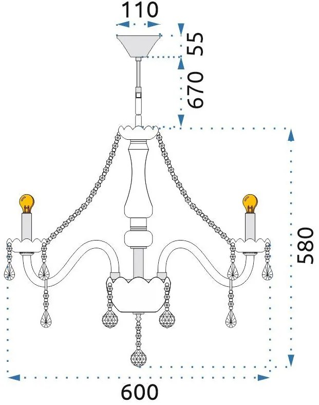 Toolight - Krištáľový závesný luster 3xE14 60W 300752, strieborná, OSW-04601