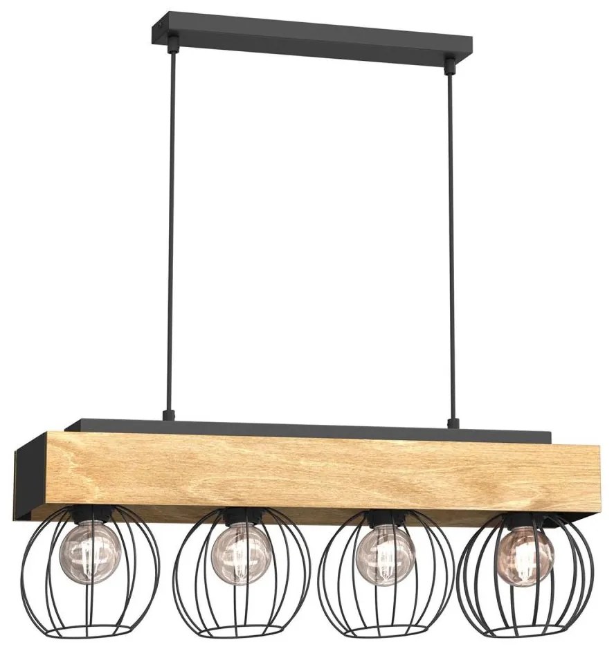 Luster na lanku MENTON 4xE27/15W/230V čierna/hnedá/dub