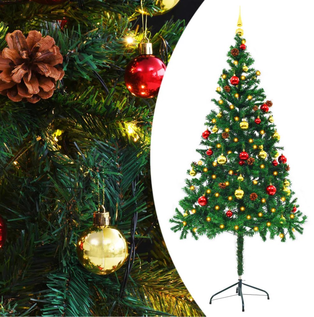 vidaXL Umelý vianočný stromček s ozdobami a LED diódami 180 cm zelený