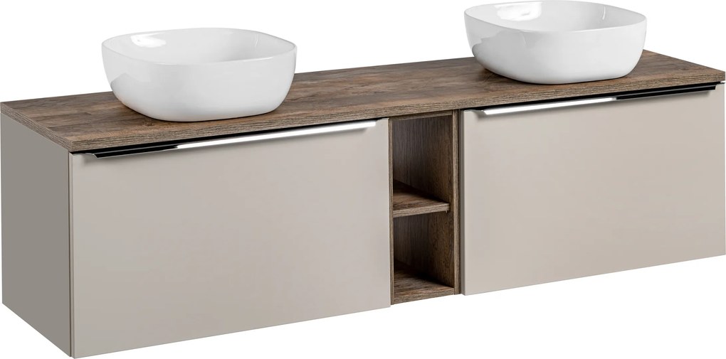 Comad Kúpeľňová skrinka s doskovými umývadlami set Santa Fe Taupe 180 sivohnedá/dub santa fe