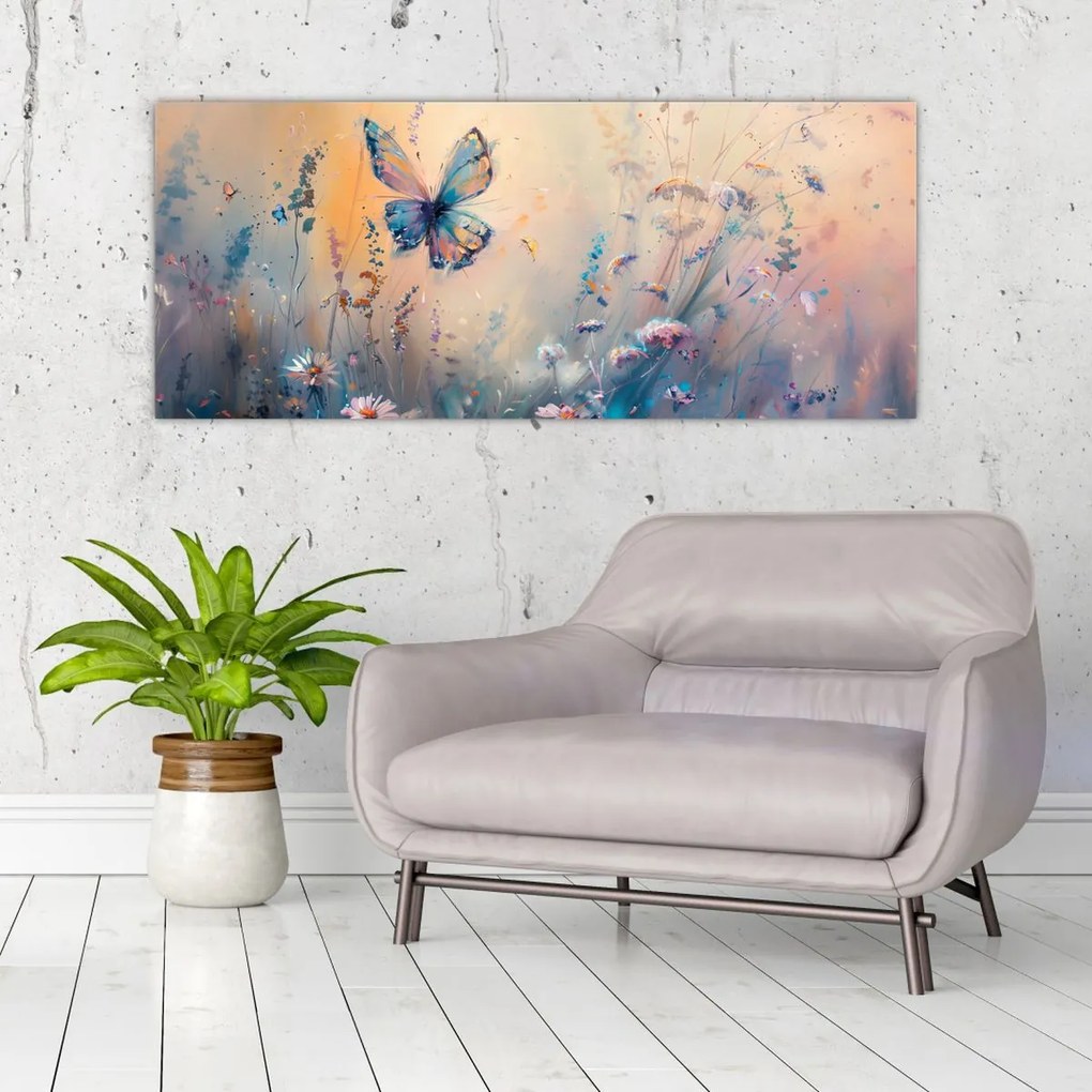 Obraz - Lúka s motýľom II. (120x50 cm)