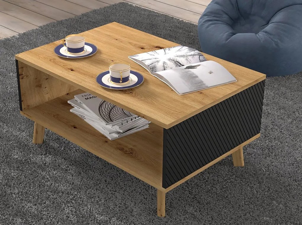 Konferenčný stolík Luxina 90 (dub artisan + matná čierna). Akcia -21%. Vlastná spoľahlivá doprava až k Vám domov. 1124846