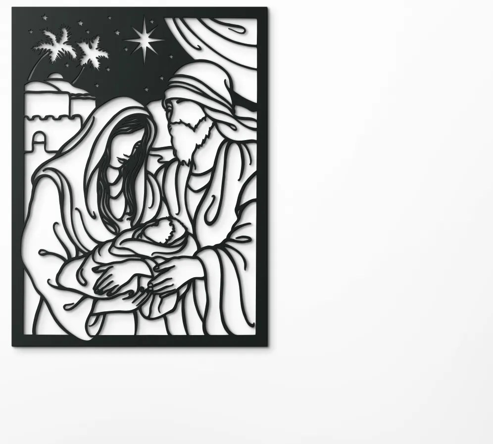 drevko Drevený obraz Svätá rodina Rozmer obrazu: 43 x 32,5 cm, Farba dekorácie: Čierna