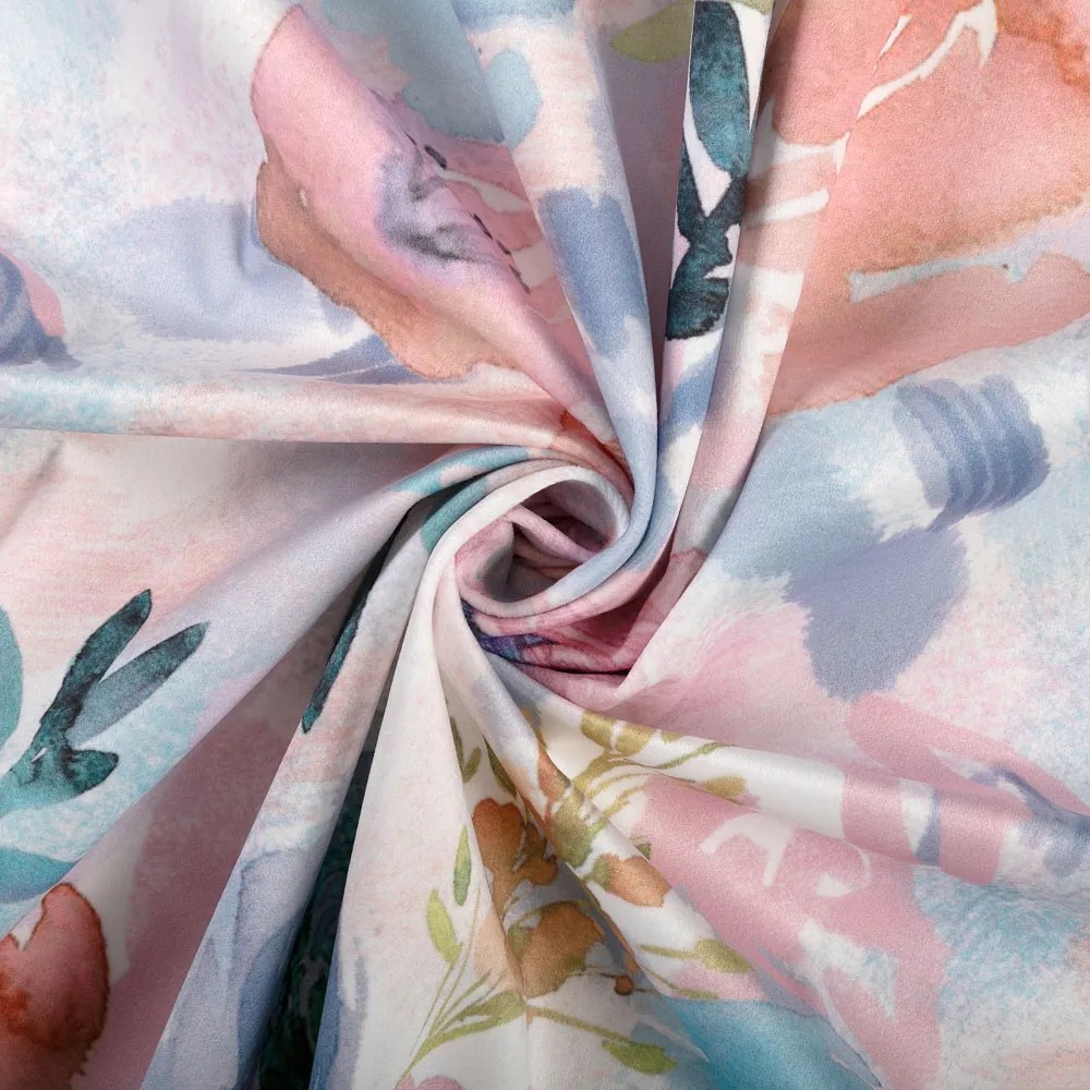 Biante Zamatová obliečka na vankúš s lemom Tamara TMR-030 Ružovo-modré akvarelové kvety 50 x 50 cm