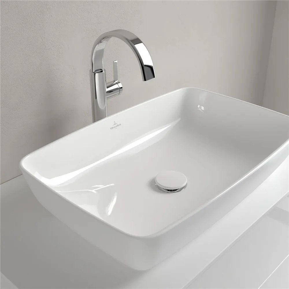 VILLEROY &amp; BOCH Artis obdĺžnikové umývadlo na dosku bez otvoru, bez prepadu, 580 x 380 mm, Stone White, s povrchom CeramicPlus, 417258RW