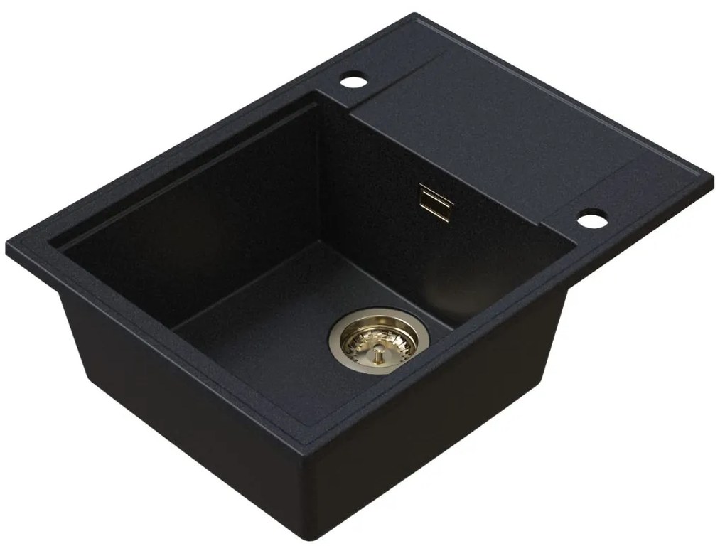 Sink Quality Sink55, kuchynský granitový drez 620x460x215 mm + zlatý sifón, grafitová, SKQ-SINK.G.1KKO.XG