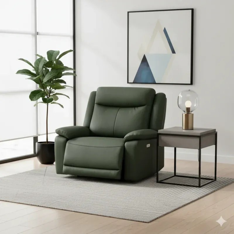 Kožené kreslo CONTINENTAL s elektrickou funkciou relax 1P, elektrické, zelená (green 321)