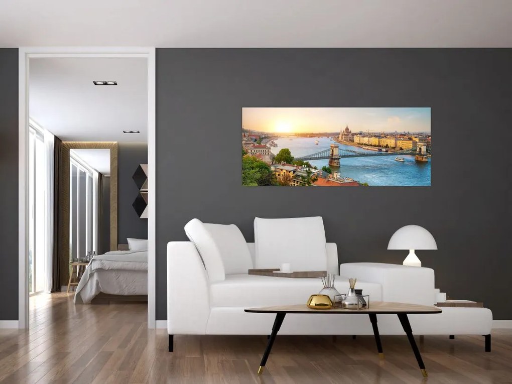 Obraz mesta Budapešť s riekou (120x50 cm)