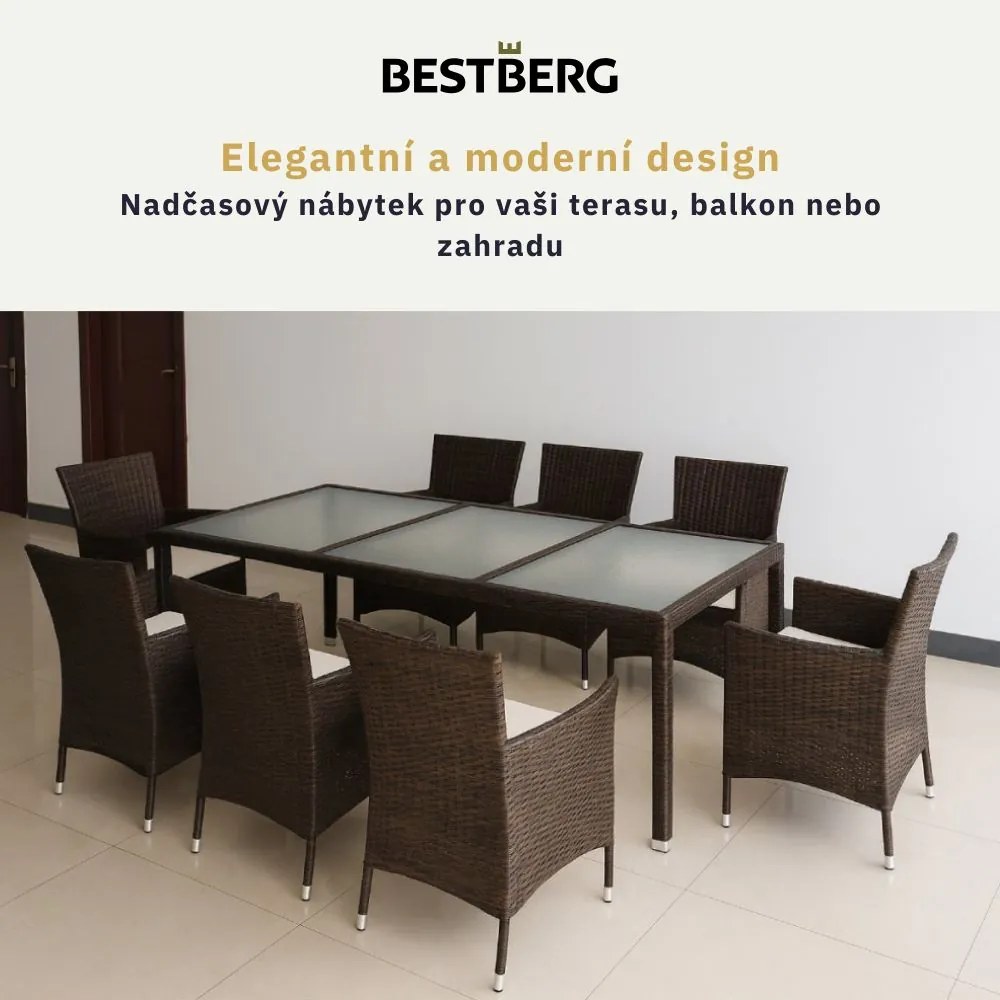 9-dielny záhradný ratanový jedálenský set s polstrovaním BestBerg BBRF-81B / hnedá/béžová