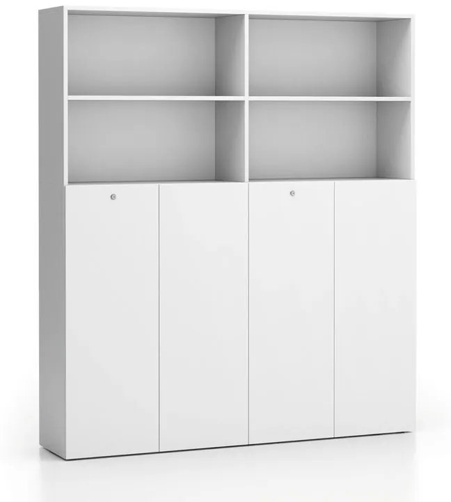 Dvojitá kancelárska policová skriňa 2-dverová SEGMENT, uzamykateľná, 8 políc, biela